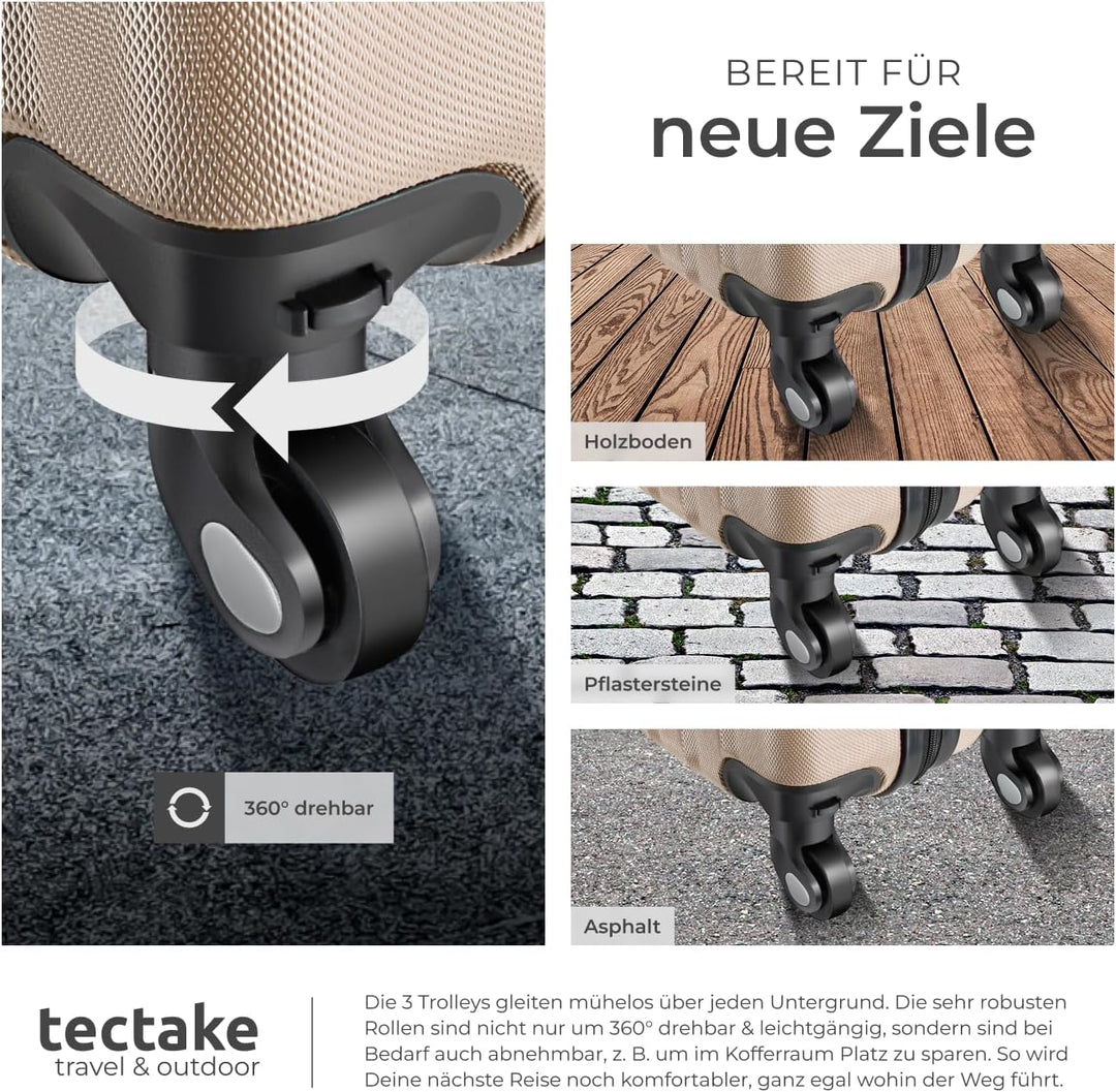 tectake 800763 Kofferset 4-TLG, robuste Hartschalenkoffer, abnehmbare Rollen 360°, ineinander stapel