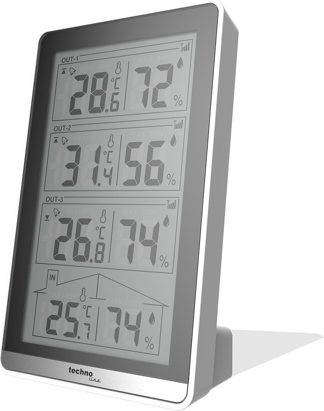 Technoline WS 7060 Temperaturstation, inkl. 3 Sensoren, weiss/schwarz, 8.2 x 4.1 x 13.4 cm, 8.2x4.1x