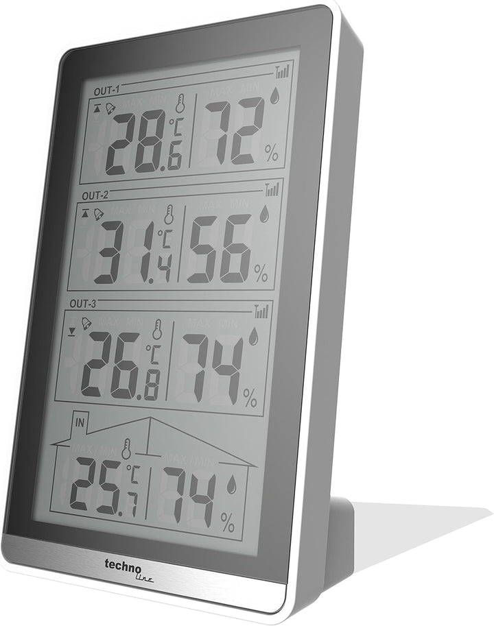 Technoline WS 7060 Temperaturstation, inkl. 3 Sensoren, weiss/schwarz, 8.2 x 4.1 x 13.4 cm, 8.2x4.1x