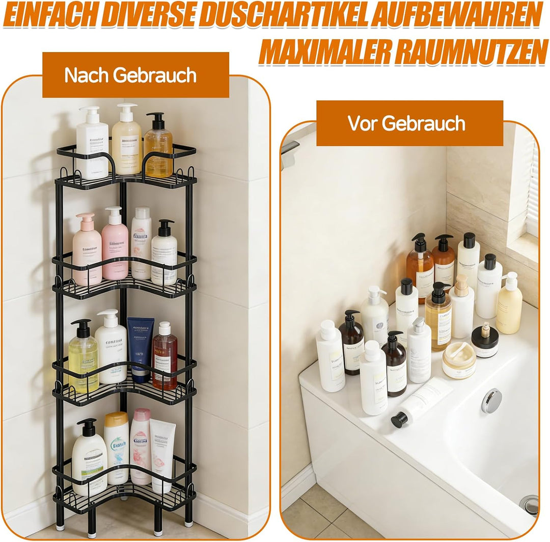 4 Stufiges Stehend Duschregal ohne Bohren, Ecke Duschregal Freistehende, Shampoo Halterung für Dusch