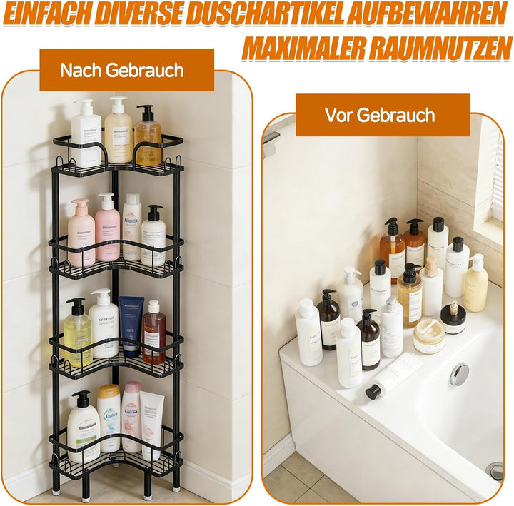 4 Stufiges Stehend Duschregal ohne Bohren, Ecke Duschregal Freistehende, Shampoo Halterung für Dusch