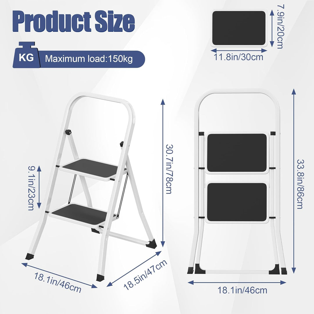 Aufun Trittleiter 2 Stufen klappbar, Leitertritt Faltbare Leiter aus legiertem Stahl, mit rutschfest