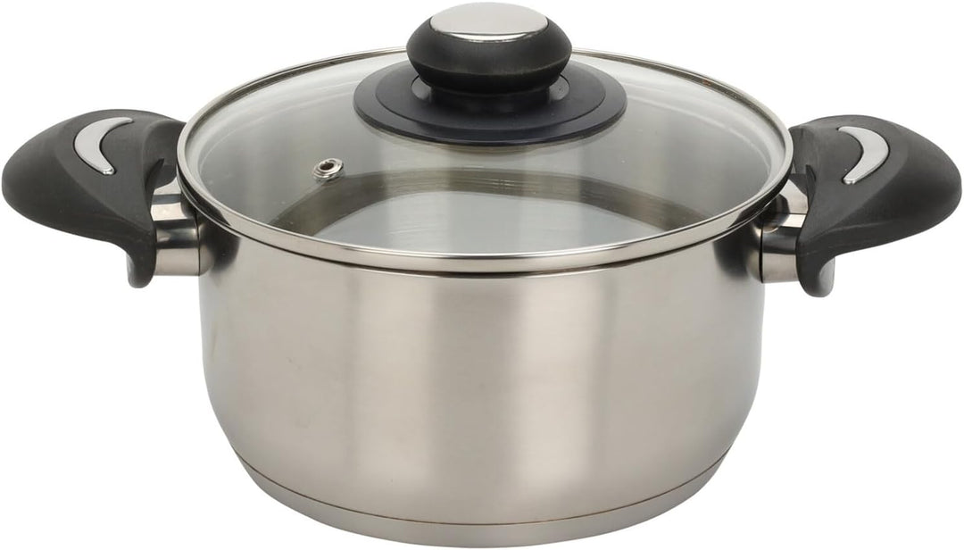 Edelstahl Kochtopf mit Glasdeckel - 2,1 L / 18 x 14 cm - Universal Küchentopf mit Griffen - Topf für