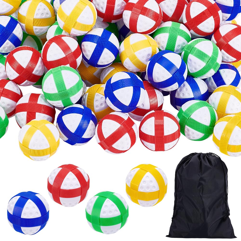 UNICRAFTALE 64 Stück 4 Farben Klett Golfbälle 1.3 Zoll/33mm Durchmesser Mini Klett Übungsbälle Aus K