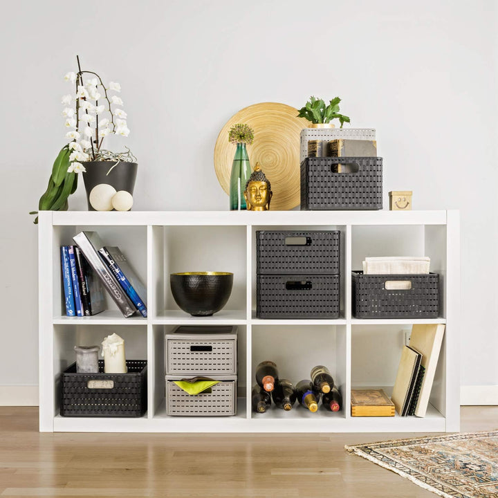 Rotho Country 3er-Set Aufbewahrungsbox Rattan-Optik, Kunststoff (PP) BPA-frei, anthrazit, 14l, (32,8