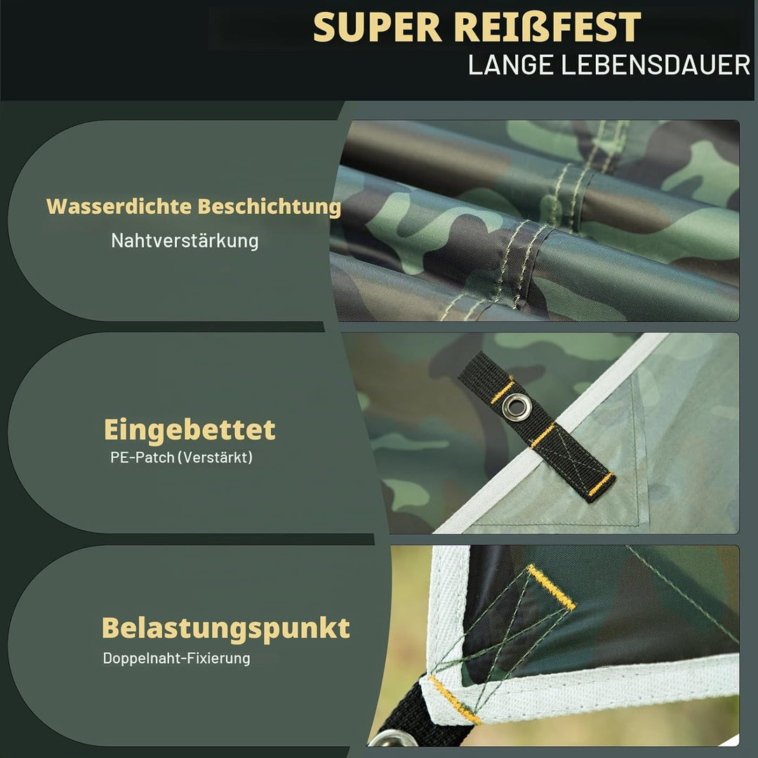 Tarp 3x4M Wasserdicht, Ultraleicht Camping Zeltplane, mit 15 Öse+6 Aluminiumstifte+8 Nylonseile, Ant