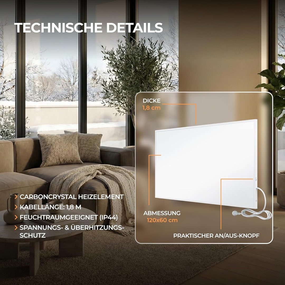 BR Bringer Infrarotheizung 1000 Watt - mit Thermostat und Fernbedienung - Infrarot Elektroheizung En