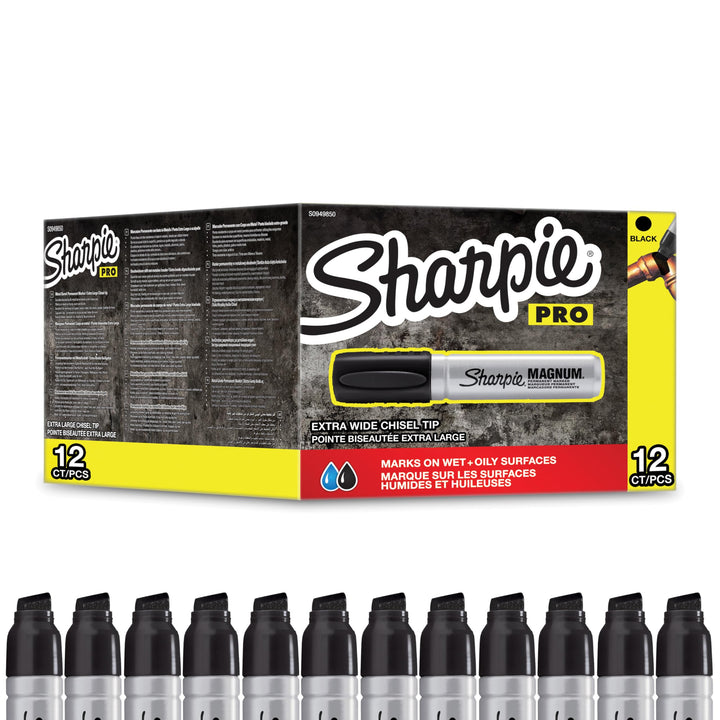 Sharpie Pro Magnum Permanentmarker, Keilspitze, schwarz, 12 Stück Schwarz 12er-Box, Schwarz 12er-Box