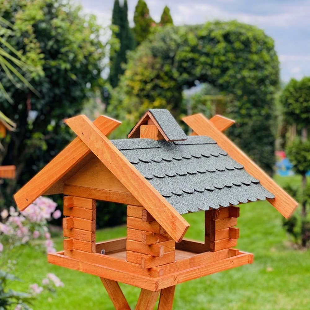 Rechteckiges Vogelhaus M - XL wetterfest aus Holz Vogel Futterstelle Haus mit und ohne Ständer (Grös