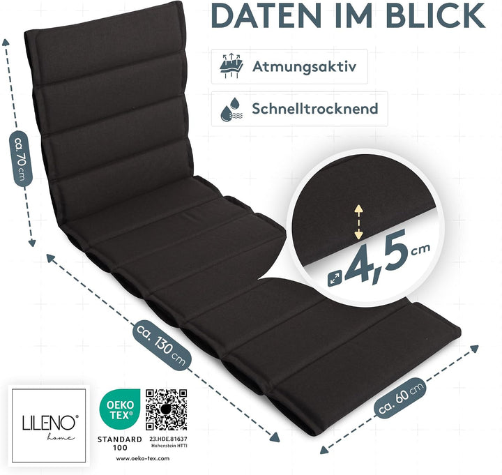 LILENO HOME Sonnenliege Auflage als [1er Set - Rollliege] in Anthrazit - Gartenliegen Auflage perfek