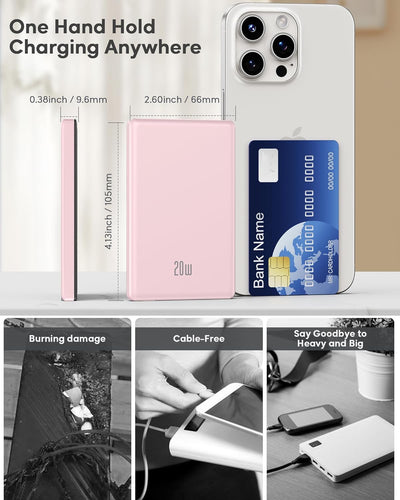 Ultra Slim iPhone Powerbank für Magsafe, Ntaanoo Magnetische Power Bank Induktives Laden 5000mAh, 20