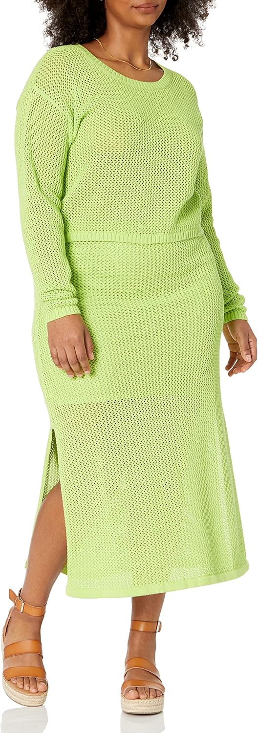 The Drop Midi-Rock für Damen, Halle, gehäkelt, mit seitlichem Schlitz XXL Limette, XXL Limette