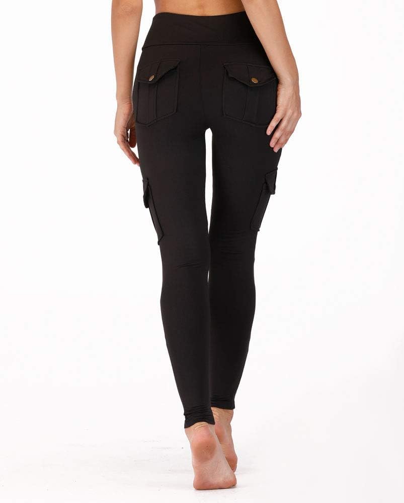 Nuofengkudu Damen High Waist Sporthose Leggings mit Taschen, Schwarz