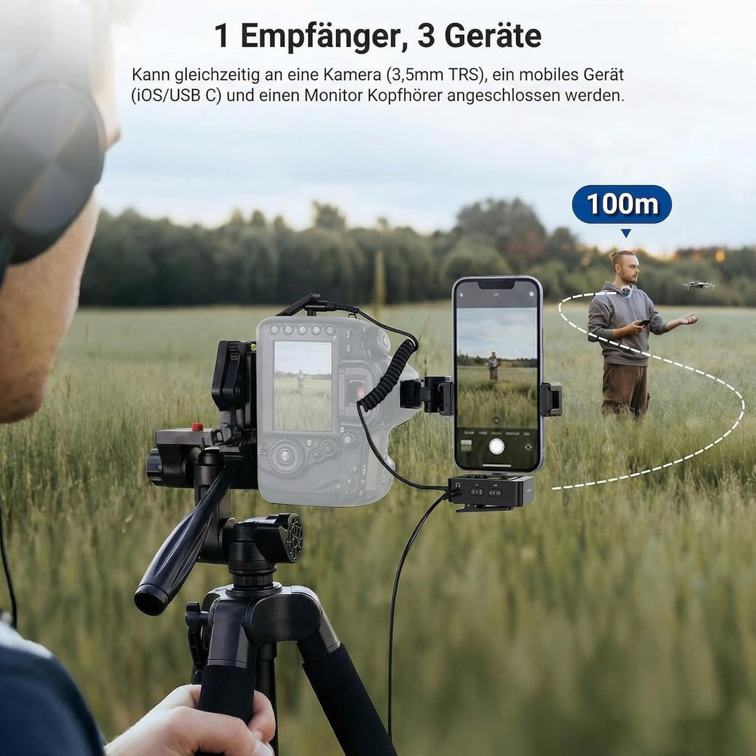 NEEWER CM26 Pro AI Drahtloses Mikrofon kompatibel mit iPhone Android Kameras PCs, Ansteckmikrofon DS