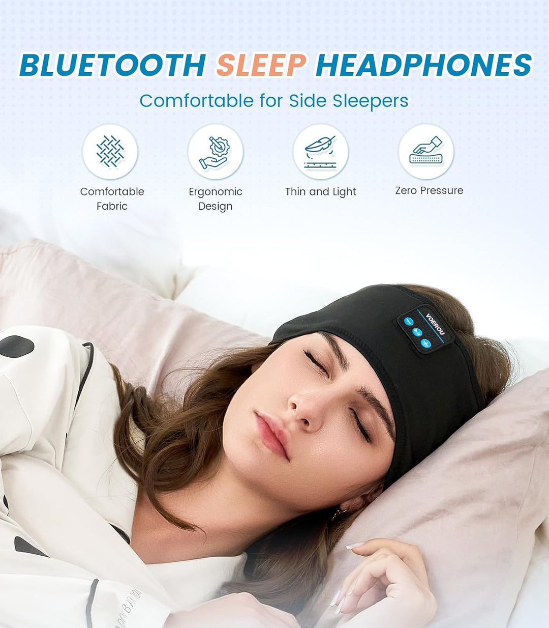 Voerou Sleep Headphones Sportkopfband-Kopfhörer mit ultradünnen HD-Stereolautsprechern zum Schlafen,