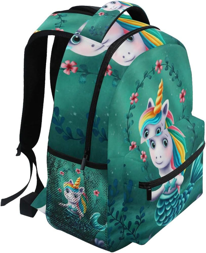 Süsse Meerjungfrau Einhorn Schulrucksack für Jungen Mädchen Kinder Reisetasche Bookbag