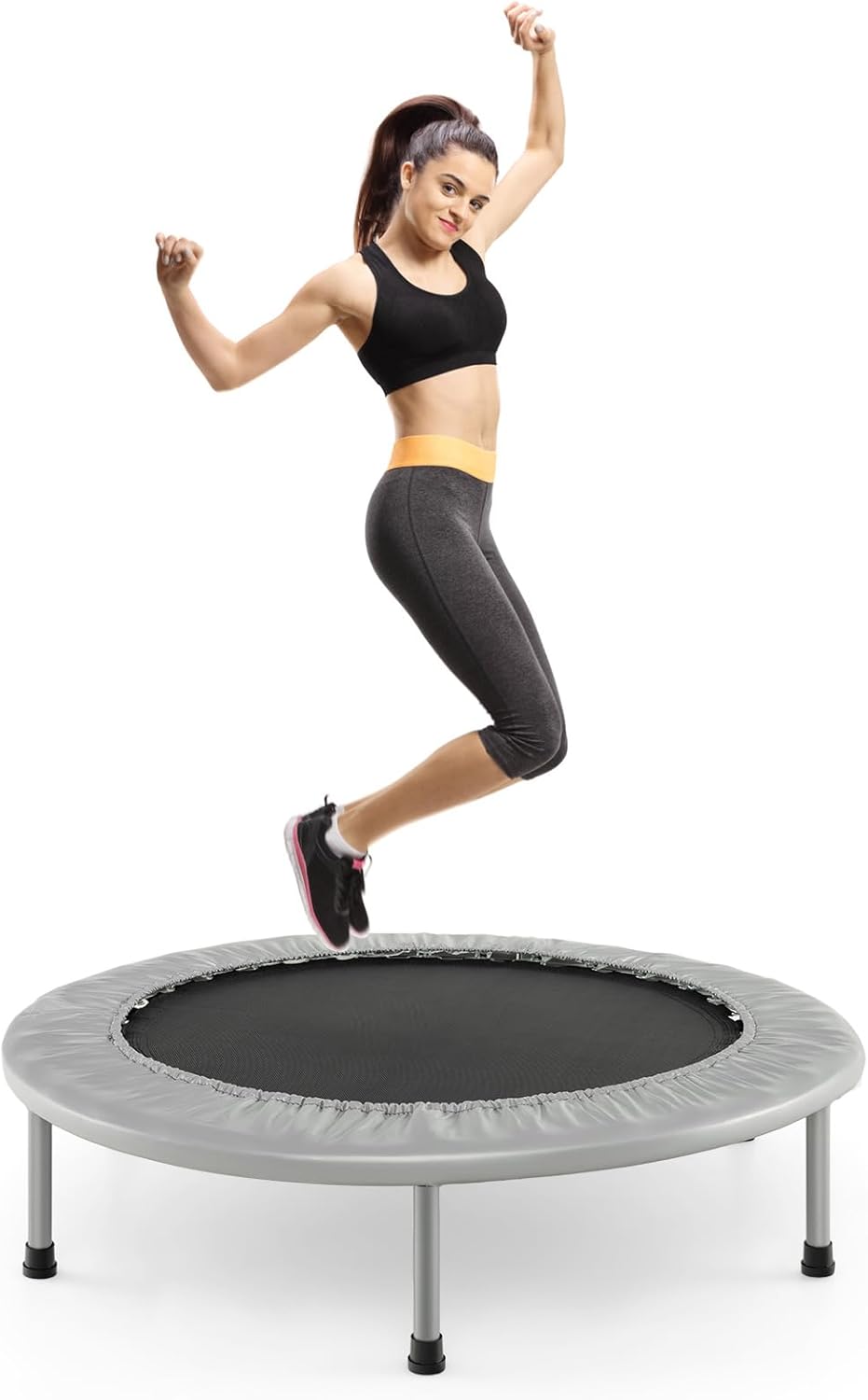 COSTWAY φ97cm Mini Trampolin, Fitness Trampolin faltbar, Kindertrampolin bis 150kg belastbar, Trampo