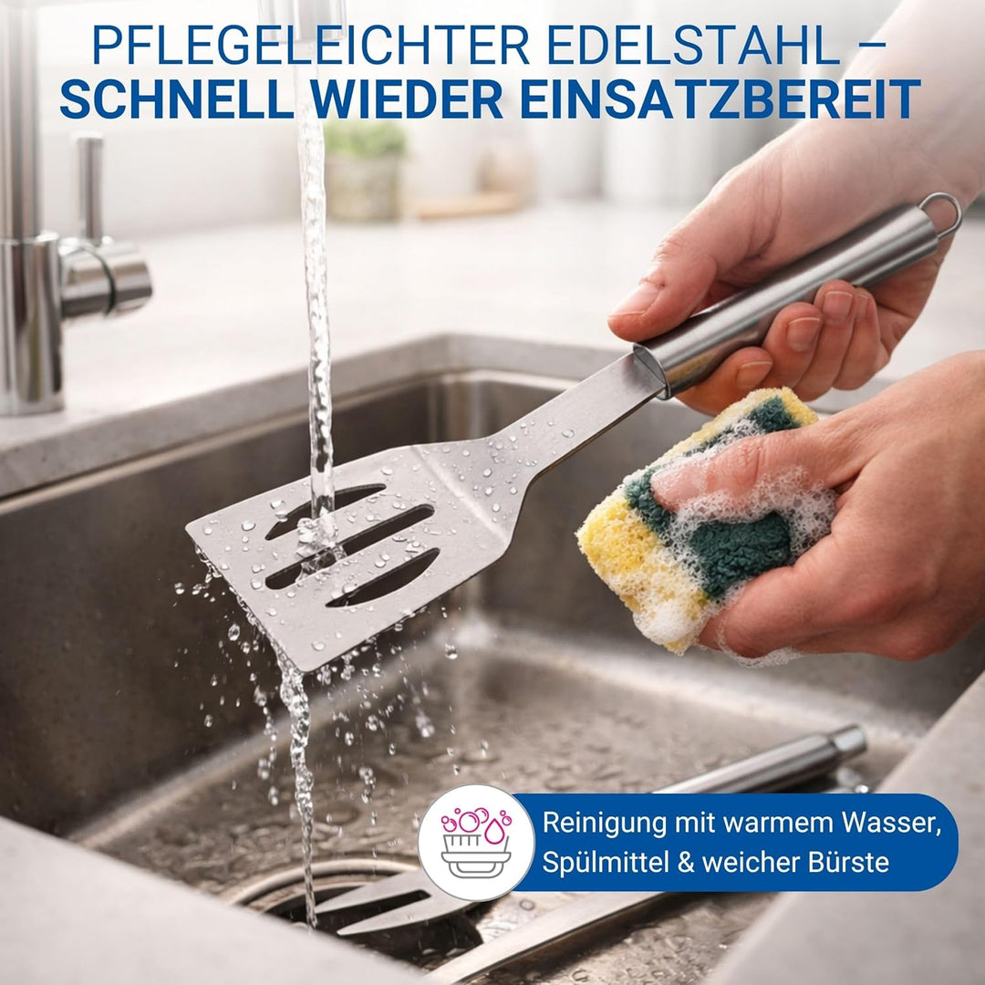 3er Grillset mit Tragetasche - Edelstahl Grillbesteck mit Grillzange, Grillgabel und Wender - Gesche