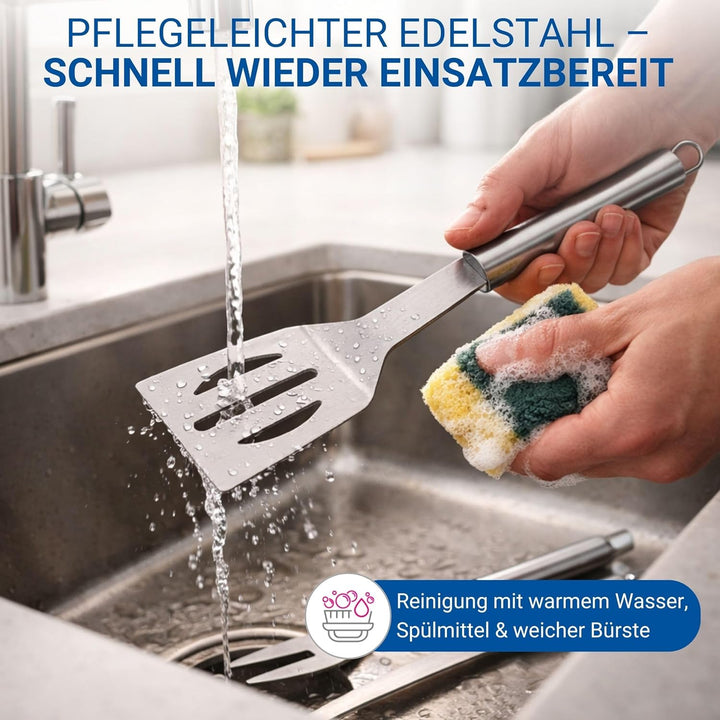 3er Grillset mit Tragetasche - Edelstahl Grillbesteck mit Grillzange, Grillgabel und Wender - Gesche