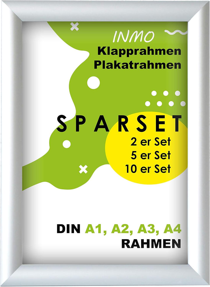INMO Alu-Klapprahmen DIN A2 mit Aluminium Profil ohne Glas - Klappbarer Bilderrahmen Silber - Fotora