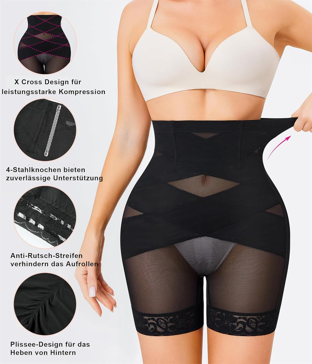 Gotoly Shapewear Damen Bauchweg Unterhose Hohe Taille Miederhose Mit Bein Figurenformend Miederpant