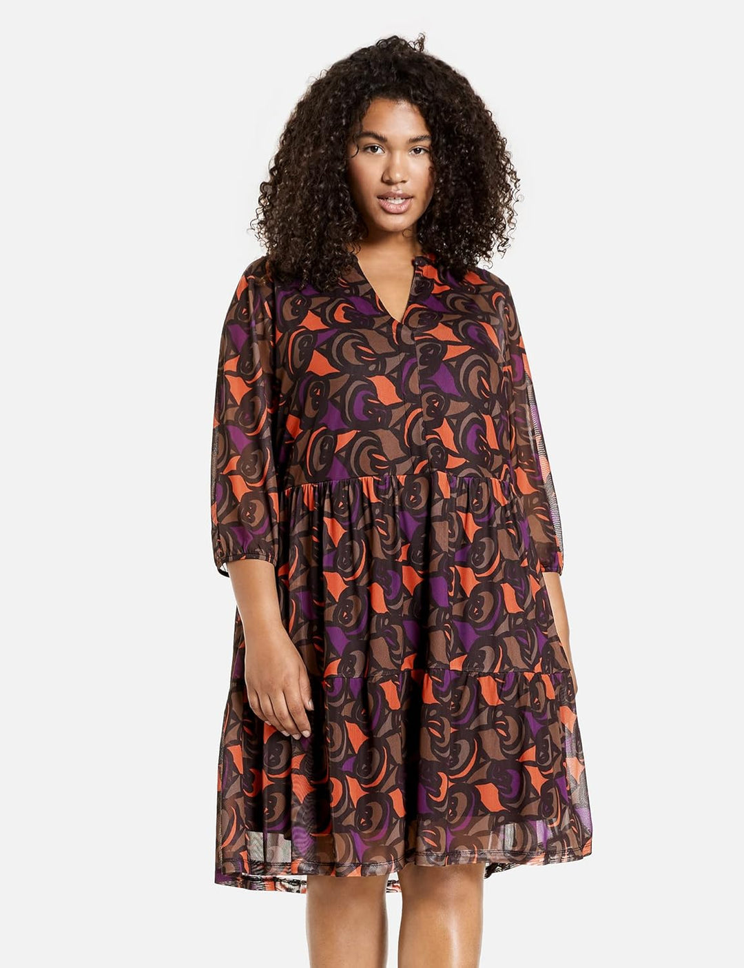 SAMOON Damen 181001-26302 Kleid, Black Gemustert, 46