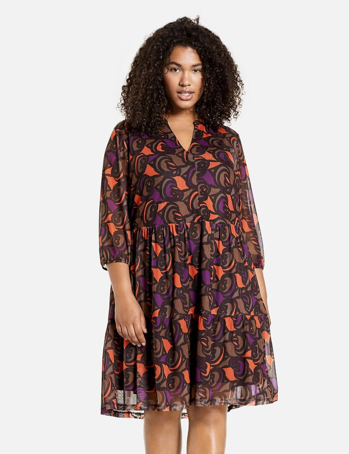 SAMOON Damen 181001-26302 Kleid, Black Gemustert, 46