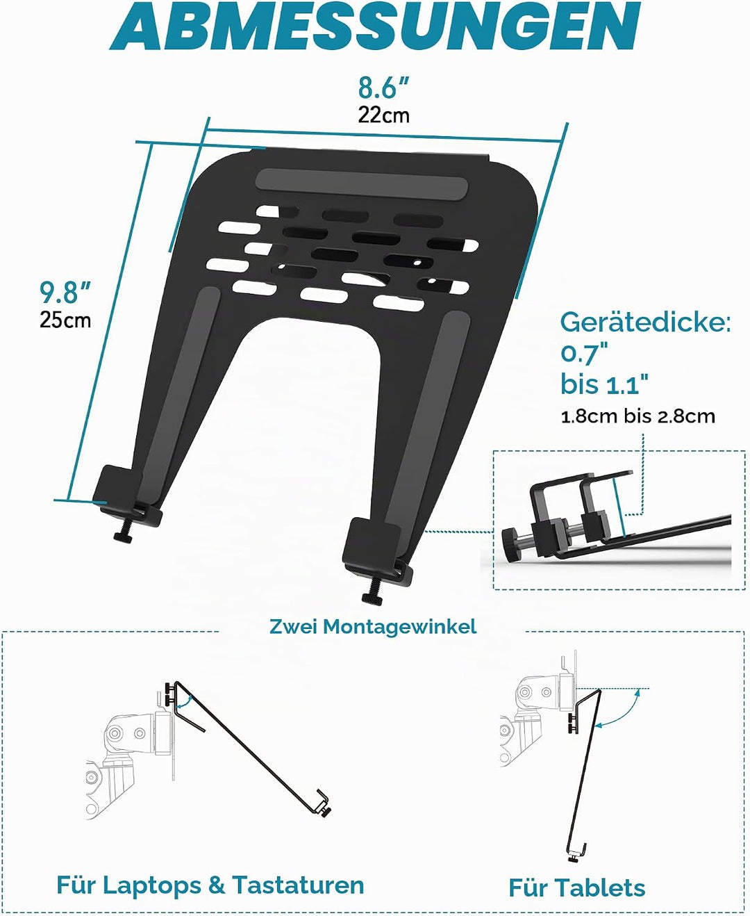 ULTRARM 10-17” Laptop Mount Tray for VESA Monitor Arms and Stands Supports Mounting Notebooks, Table