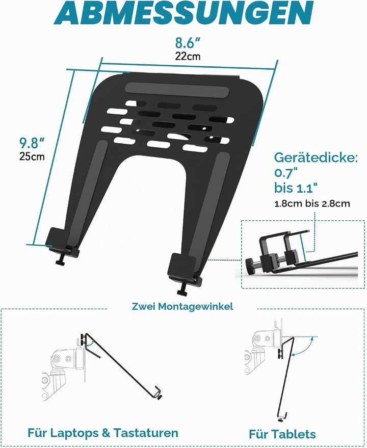 ULTRARM 10-17” Laptop Mount Tray for VESA Monitor Arms and Stands Supports Mounting Notebooks, Table