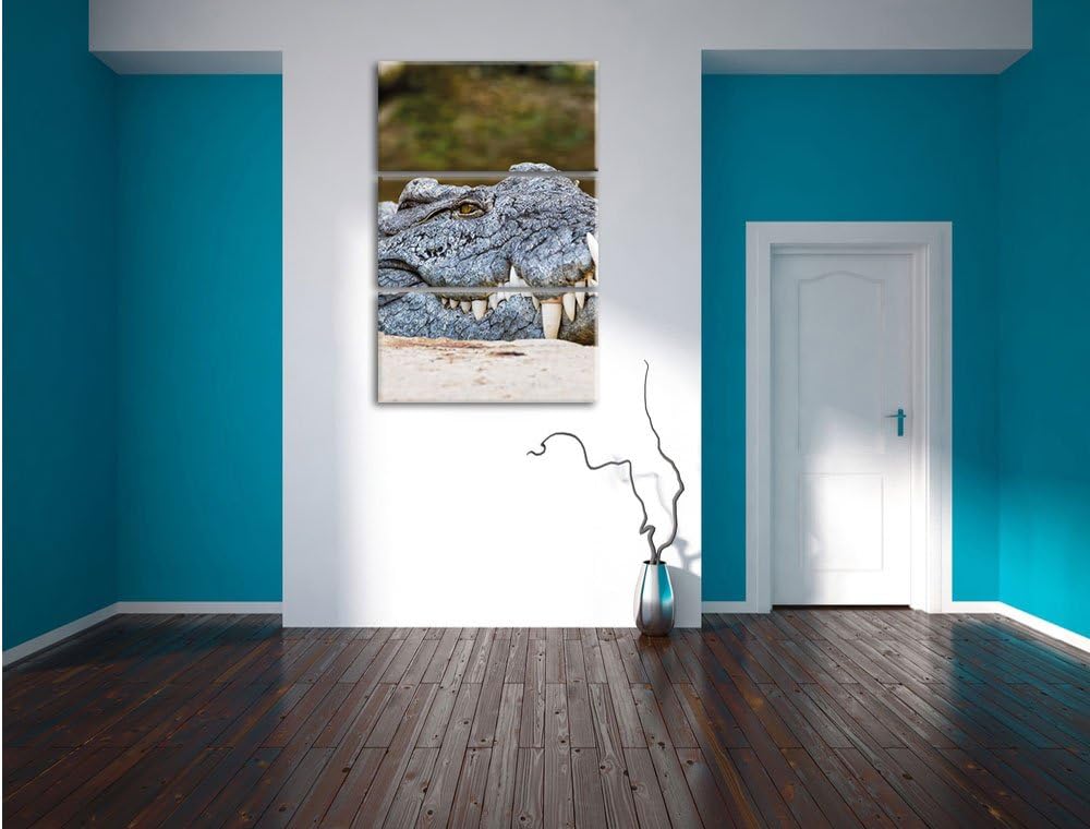 Pixxprint gigantisches Krokodil als Leinwandbild/Grösse: 3 Teilig (120x80 cm) cm/Wandbild/Kunstdruck