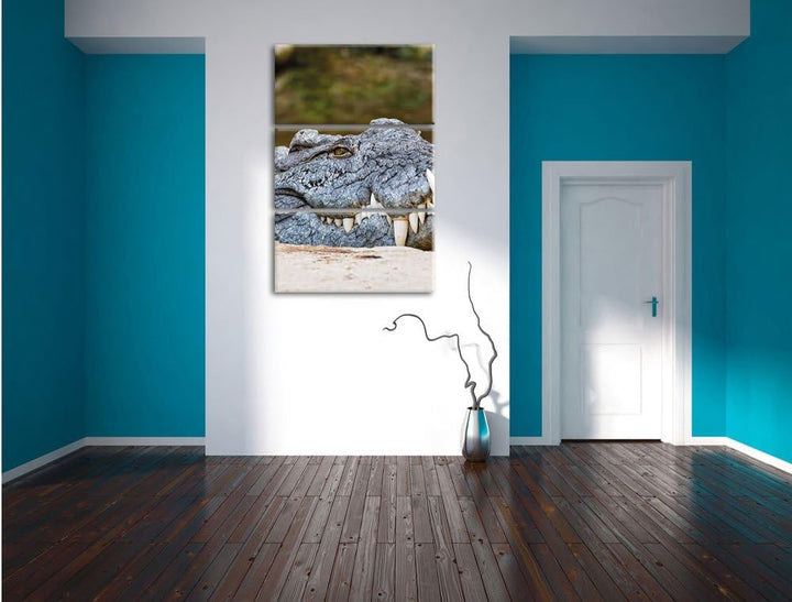 Pixxprint gigantisches Krokodil als Leinwandbild/Grösse: 3 Teilig (120x80 cm) cm/Wandbild/Kunstdruck