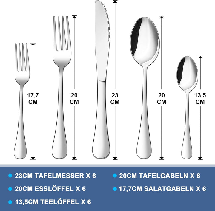 Homikit Besteck Set, 30-teilig Besteckset Essbesteck Set für 6 Personen, Edelstahl poliert Tafelbest