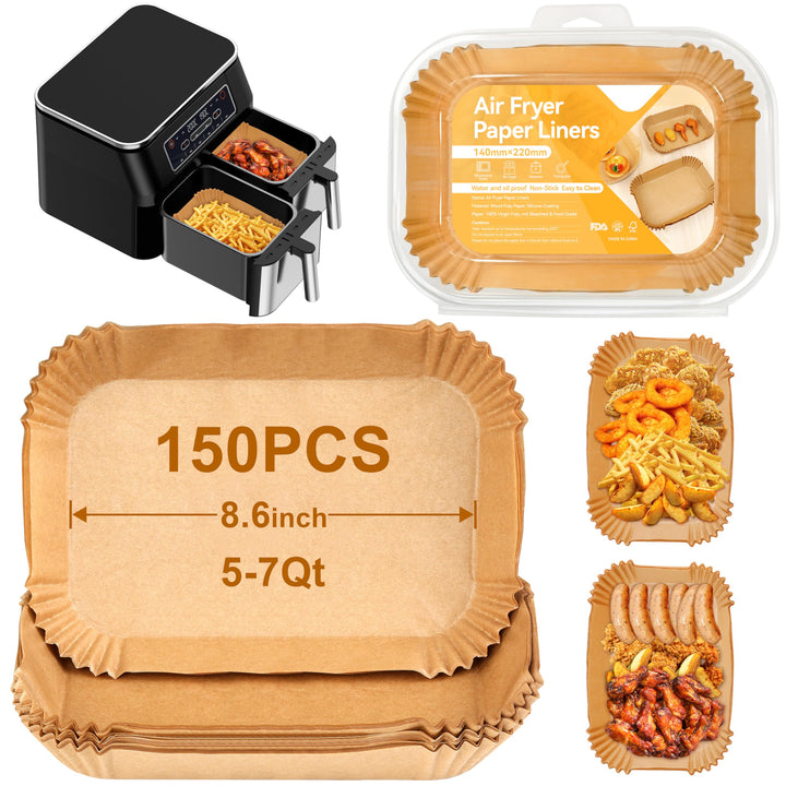 150 Pcs Backpapier Für Heissluftfritteuse, 14×22 Cm Rechteckig Für 4-6.5L Körbe, Bpa-Freie, Ölfest U