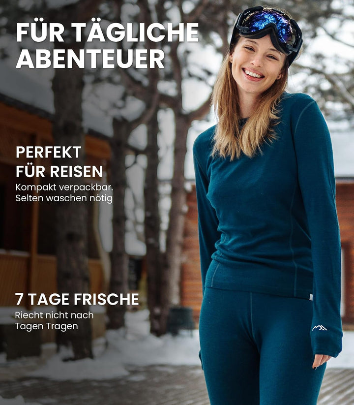 Merino.tech 100% Merino Unterwäsche Damen Set - Leicht, Mittelgewicht, Funktionsunterwäsche Merinowo