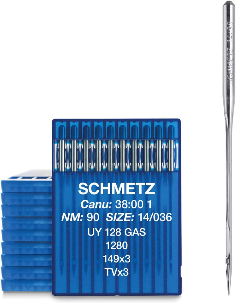 100 SCHMETZ Industrienähmaschinennadeln System UY 128 GAS / TVx3 / 149x3 / 1280 in Nadeldicke 90/14