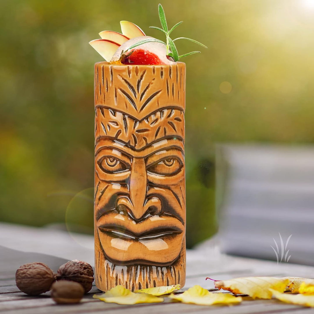 Tiki-Tassen-Set, Hawaii-Party-Becher aus Keramik mit Untersetzer, für Cocktails, hochwertiges Tassen