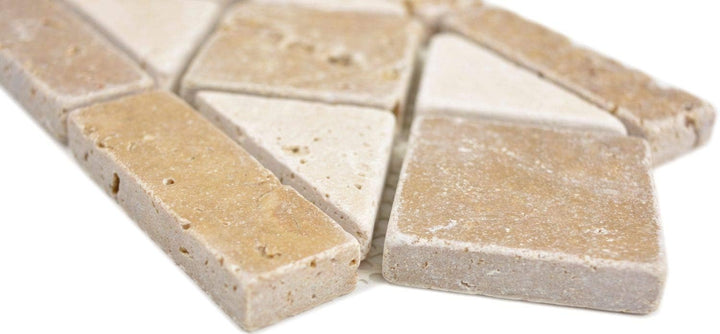 Naturstein Mosaik Bordüre Travertin beige walnuss für WAND BAD WC KÜCHE VERBLENDER | 10 Stück