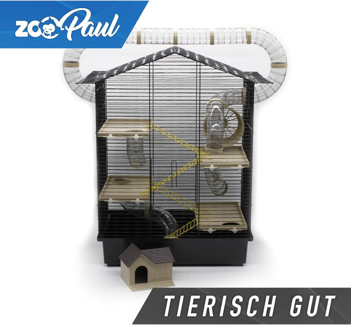 ZooPaul XXL Nagerkäfig Hamsterkäfig schwarz beige Maus Käfig Tunnelsystem Zubehör, schwarz beige