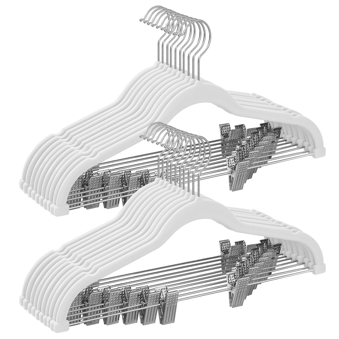 SONGMICS Kleiderbügel Samt, 20er Set, Hosenbügel, 42,5 cm lang, mit verstellbaren Clips, rutschfest,