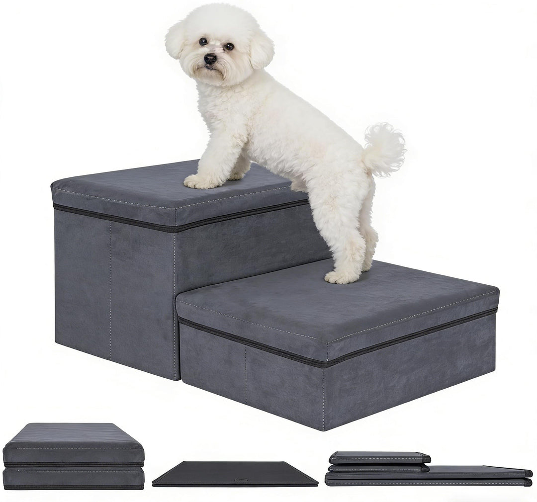 Hundetreppe mit Stauraum, 2 Stufen, faltbar, extra breite Haustierrampe, rutschfeste Hunderampe,Haus