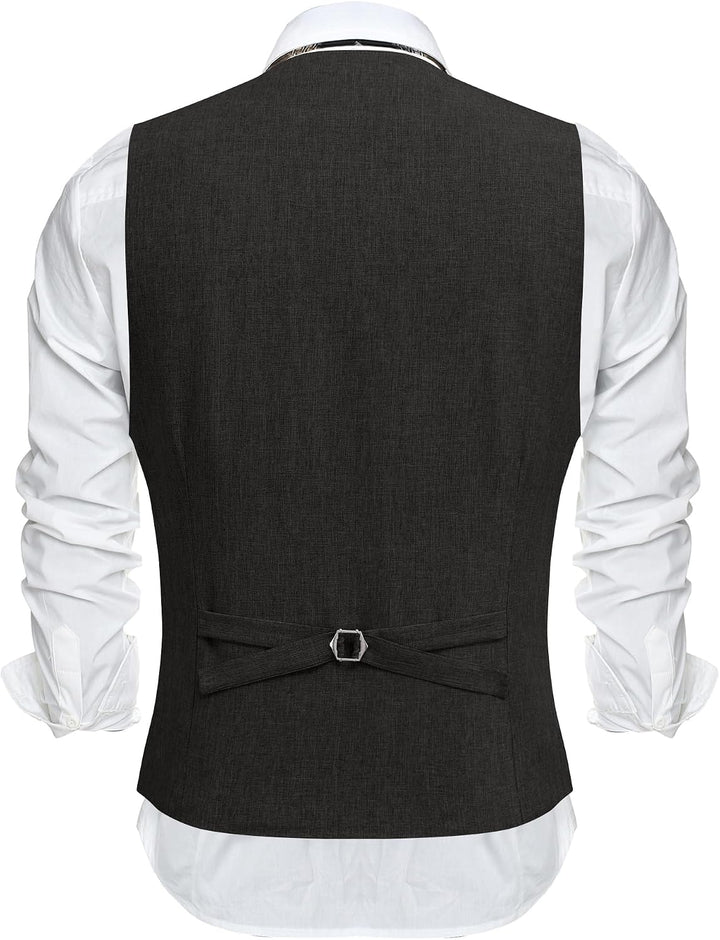 COOFANDY Weste Herren Anzug mit Taschen Anzugweste Gilet Casual Hochzeitsweste V-Ausschnitt Business