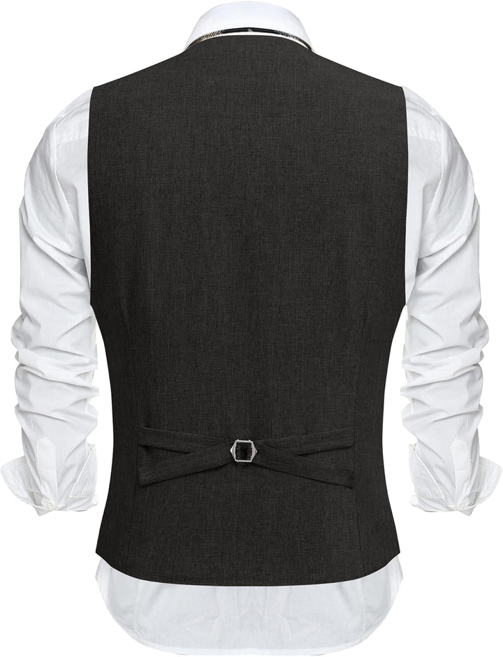 COOFANDY Weste Herren Anzug mit Taschen Anzugweste Gilet Casual Hochzeitsweste V-Ausschnitt Business