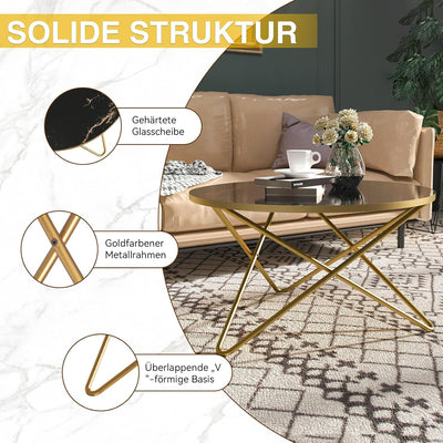 HOLTICO Tisch Beistelltisch Rund Schwarz Gold,Wohnzimmertisch Sofatisch für Wohnzimmer Garten Balkon