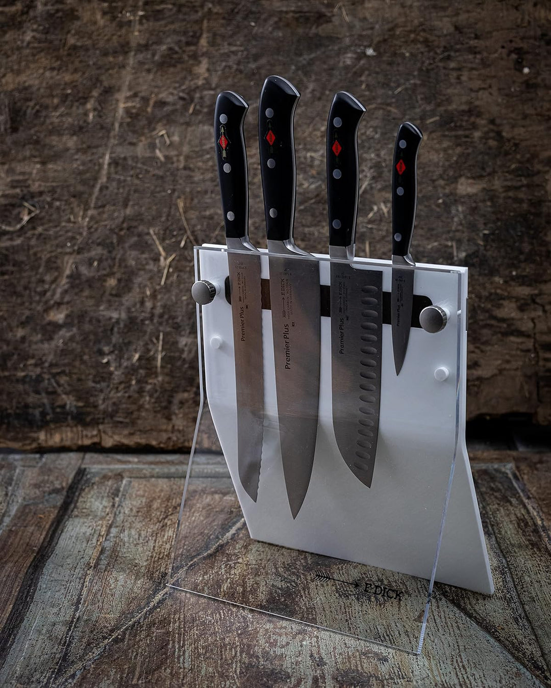 F. DICK Premier Plus Messerblock 4Knives (4-teilig, Officemesser Santoku Küchenmesser Brotmesser, Me