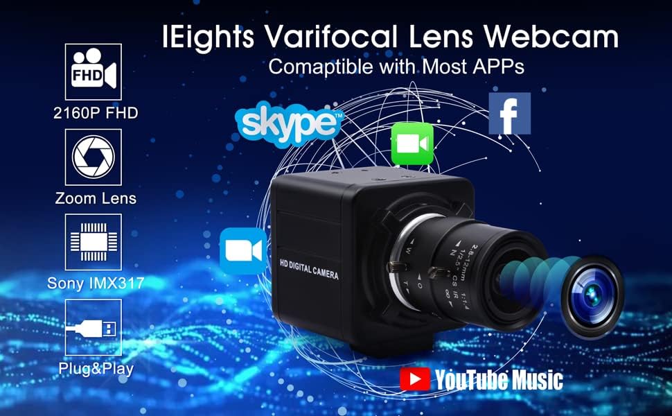 G 4K Varifokal USB Kamera 4facher optischer Zoomen Webcam,2.8-12mm Varifocus Webkamera,2160P manuell