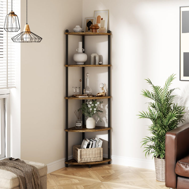 Ruichang Eckregal stehend mit 5 Ebenen, bücherregal Holz, Standregal, Aufbewahrungsregal, Lagerregal