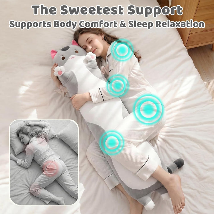 Mewaii Langes Katzen-Plüsch-Kawaii-Körperkissen, 50 cm Graue Katze, Kuscheltiere, weiche Plüschtiere