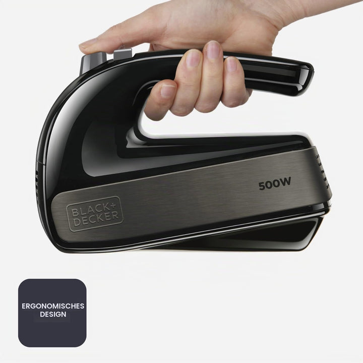 Black+Decker - BXMX500E Handrührer, 500, Edelstahl, Grau/Schwarz 4 Stäbe 500W, 4 Stäbe 500W