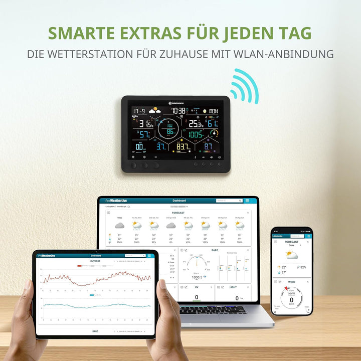 Bresser Stratus Profi WLAN Wetterstation Funk mit 7 in 1 Aussensensor