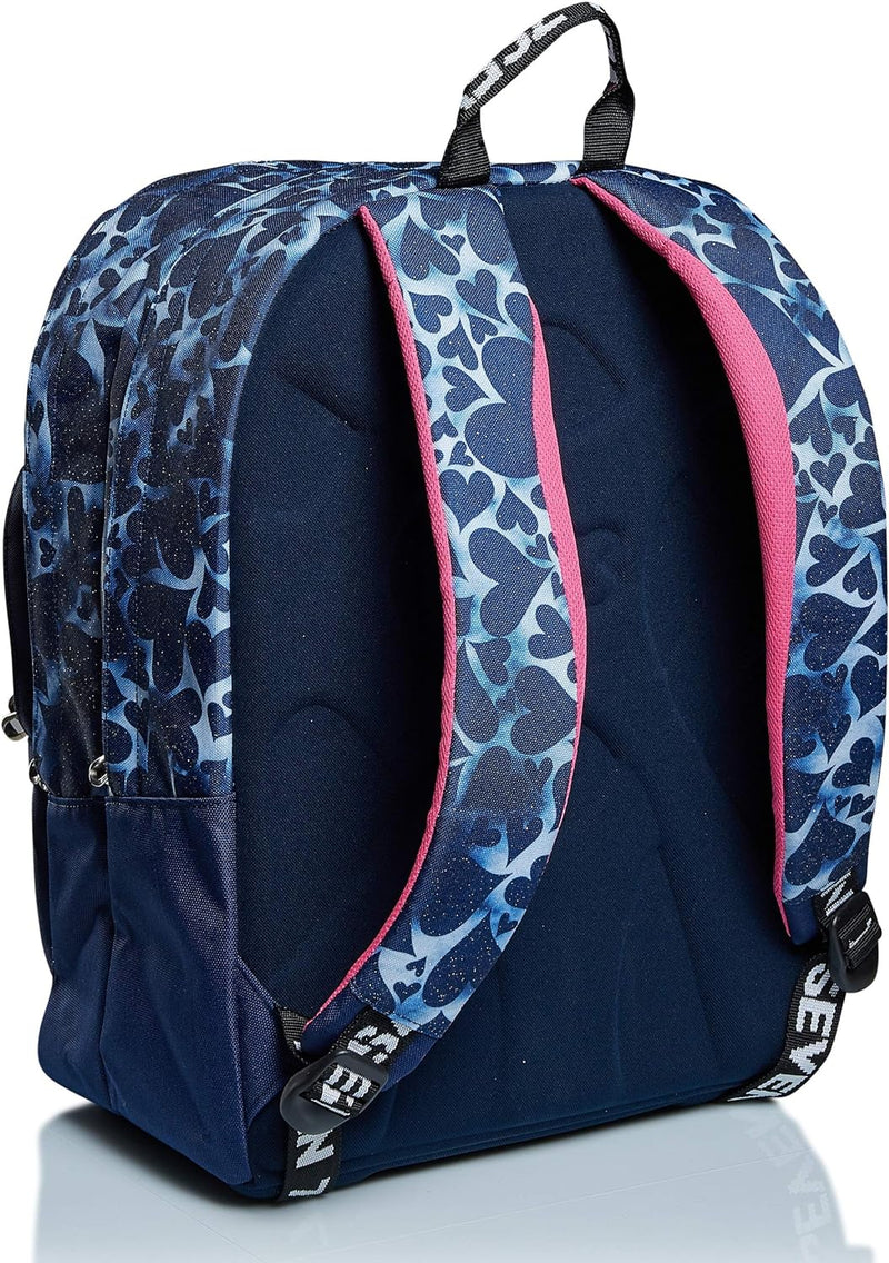 RUCKSACK EXTRA FIT SEVEN HEARTS Backpack für Schule, Uni & Freizeit, Geräumige Schultasche für Teena